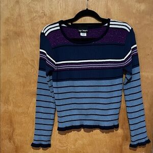 Girl’s Hip Heart Striped Blue and Purple Sweater Sz.XL (16)